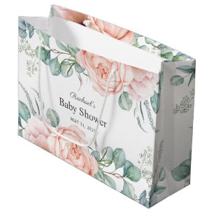Soft Pink and Beige Watercolor Floral Baby Shower Large Gift Bag