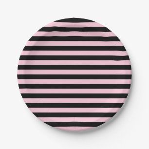 Soft Pink and Black Stripes Paper Plates