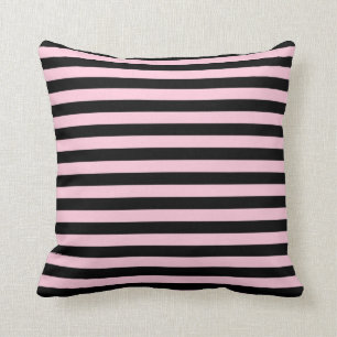 Soft Pink and Black Stripes Throw Pillow