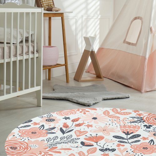 Soft Pink and Blue Boho Flowers Baby Nursery  Rug