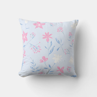 Soft Pink and Blue Floral Throw Pillow