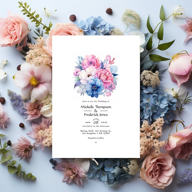 Soft Pink and Blue Floral Wedding Invitation (Creator Uploaded)