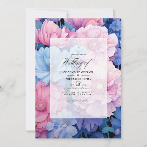 Soft Pink and Blue Floral Wedding Invitation