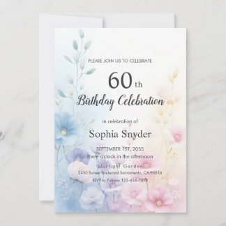Soft Pink and Blue Watercolor Floral Design Invitation