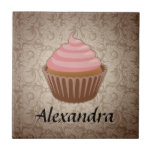 Soft Pink and Brown Cupcake, Personalized Keepsake Ceramic Tile