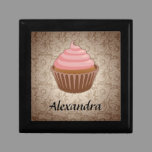 Soft Pink and Brown Cupcake, Personalized Keepsake Gift Box