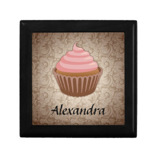 Soft Pink and Brown Cupcake, Personalized Keepsake Gift Box