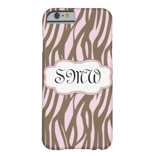 Soft Pink and Brown Monogram Frame Barely There iPhone 6 Case