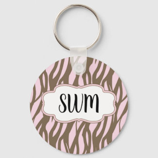 Soft Pink and Brown Monogram Frame Keychain