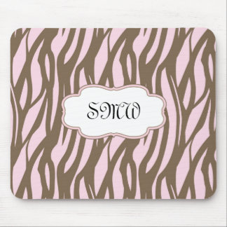Soft Pink and Brown Monogram Frame Mouse Pad
