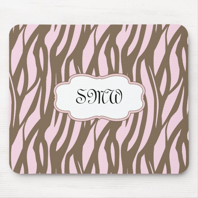 Soft Pink and Brown Monogram Frame Mouse Pad (Front)