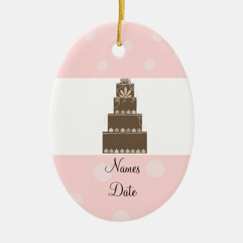Soft Pink and Chocolate Wedding Cake Ceramic Ornament
