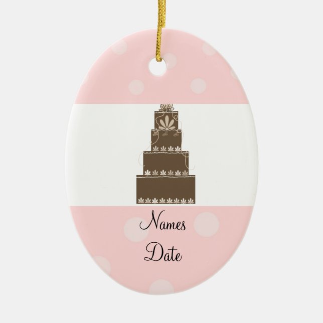 Soft Pink and Chocolate Wedding Cake Ceramic Ornament (Front)