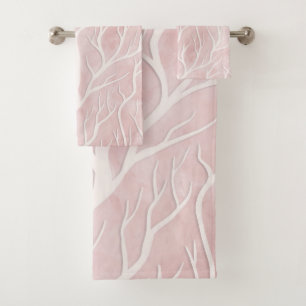 Soft Pink and Cream Tree Branches   Bath Towel Set