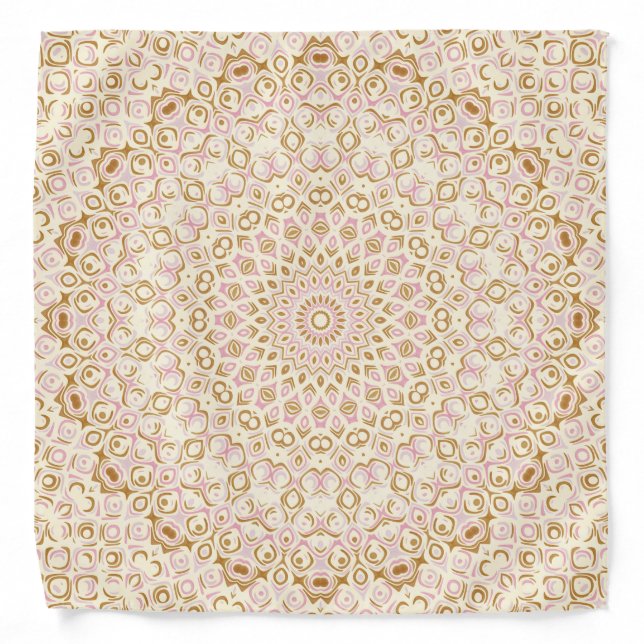 Soft Pink and Gold Boho Pattern Bandana (Front)