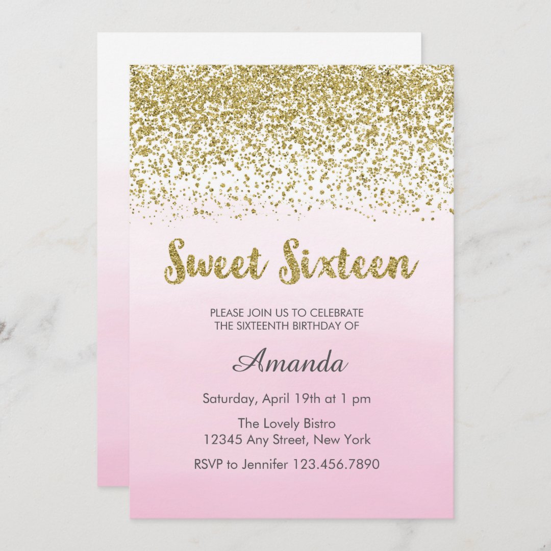 Soft Pink and Gold Sweet 16 Birthday Invitation | Zazzle