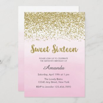 Soft Pink And Gold Sweet 16 Birthday Invitation by melanileestyle at Zazzle