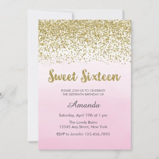 Soft Pink and Gold Sweet 16 Birthday Invitation | Zazzle