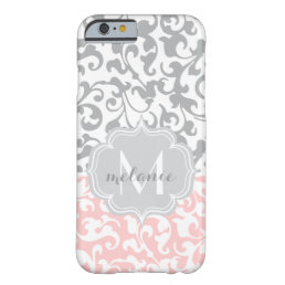 Soft Pink and Gray Damask Monogram Barely There iPhone 6 Case