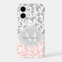 Soft Pink and Gray Damask Monogram