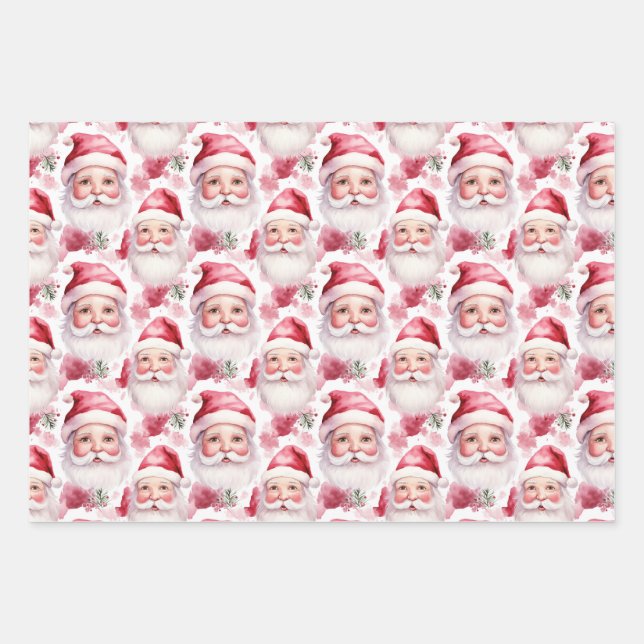 Soft Pink and Green Christmas Wrapping Paper Sheets (Front)