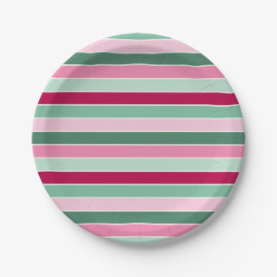 Soft Pink and Green Small Stripes Paper Plates
