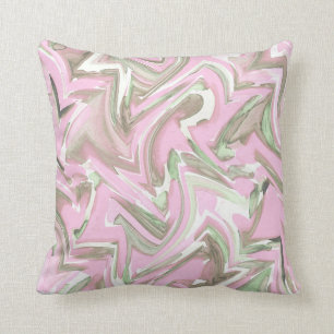 Soft Pink and Green Watercolor Abstract Throw Pillow