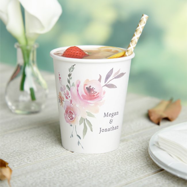Soft pink and lavender floral paper cups
