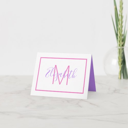 Soft Pink and Lavender Preppy Monogram Note Card