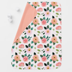 Soft Pink and Peach Rose and Daisy Modern Baby Blanket