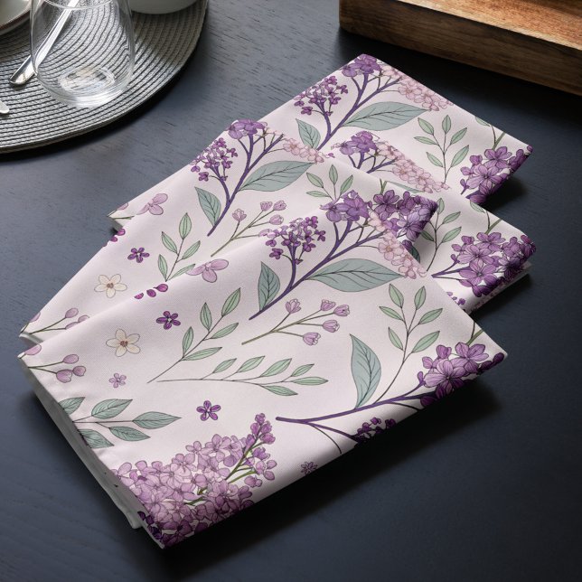 Soft Pink and Purple Lilac Floral Cloth Napkin (Creator Uploaded)