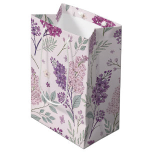 Soft Pink and Purple Lilac Floral Pattern Medium Gift Bag