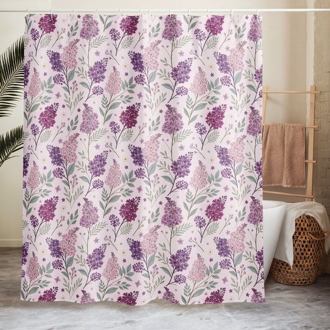 Soft Pink and Purple Lilac Floral Pattern   Shower Curtain (Creator Uploaded)