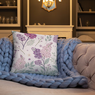Soft Pink and Purple Lilac Floral Pattern Throw Pillow