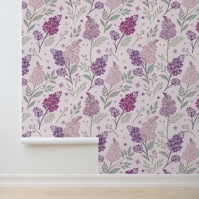 Soft Pink and Purple Lilac Floral Pattern   Wallpaper (Application)
