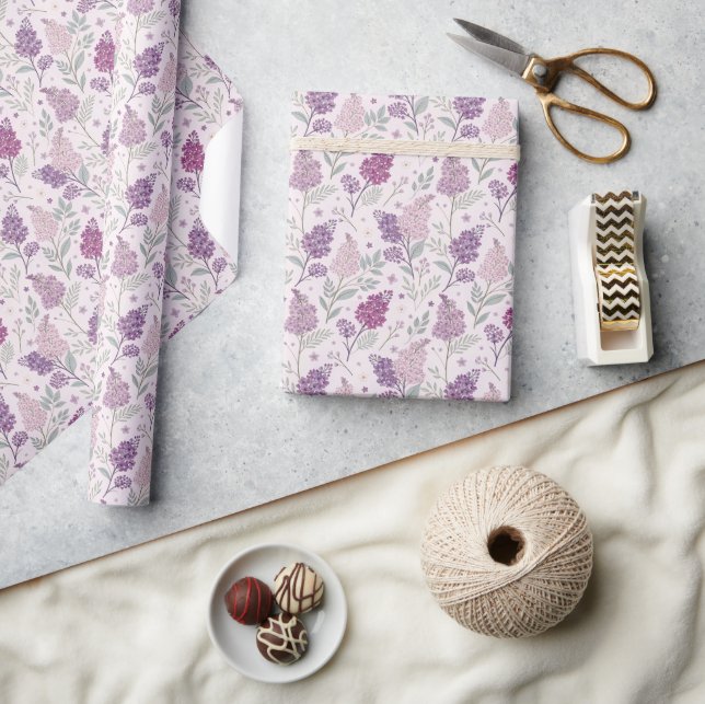 Soft Pink and Purple Lilac Floral Pattern   Wrapping Paper (Crafts)