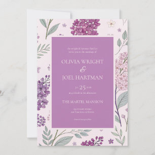 Soft Pink and Purple Lilac Floral Wedding  Invitation