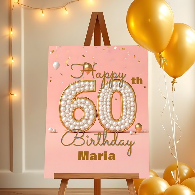 Soft Pink and Shiny Gold 60th Birthday Celebration Foam Board (Creator Uploaded)