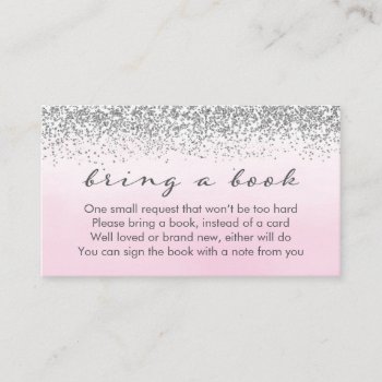 Soft Pink And Silver Baby Shower Book Request Card by melanileestyle at Zazzle