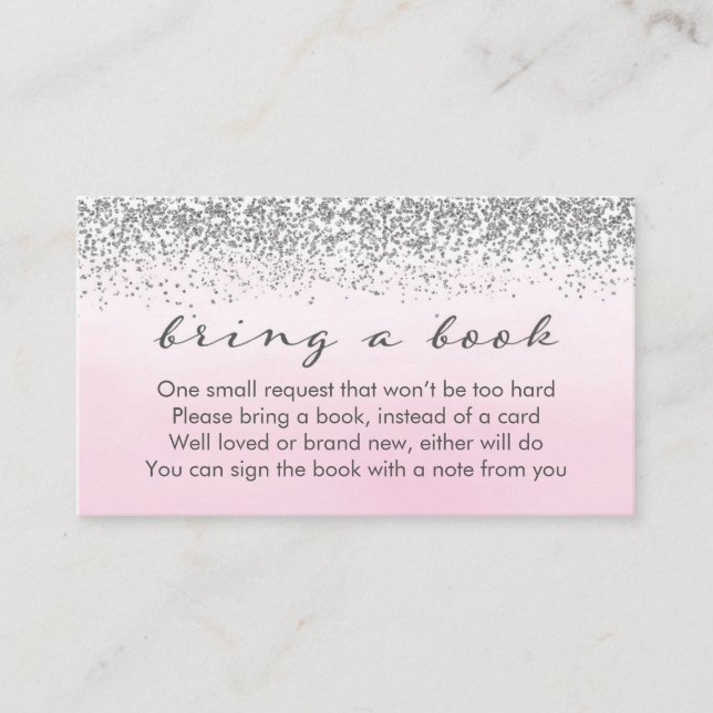 Soft Pink and Silver Baby Shower Book Request Card (Front)