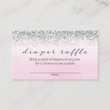 Soft Pink And Silver Baby Shower Diaper Raffle Enclosure Card