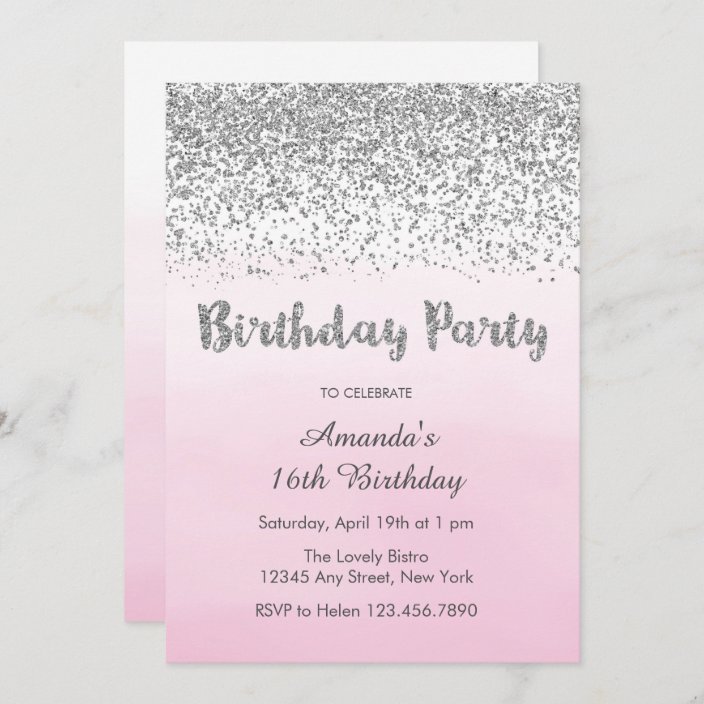 Soft Pink and Silver Birthday Invitation | Zazzle