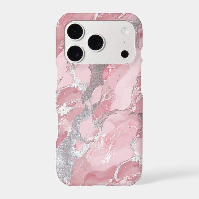 Soft Pink and Silver Marble-Like Pattern Iphone Case (Back)