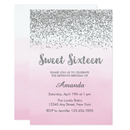 Soft Pink and Silver Sweet 16 Birthday Invitation | Zazzle.com