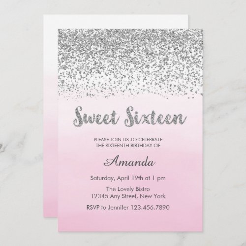 Soft Pink and Silver Sweet 16 Birthday Invitation