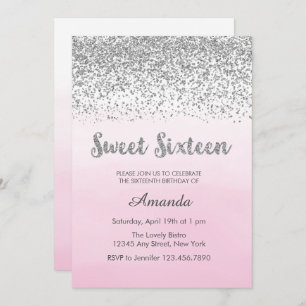 Soft Pink and Silver Sweet 16 Birthday Invitation
