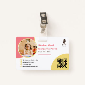 Soft pink and sunny yellow Student ID card Badge
