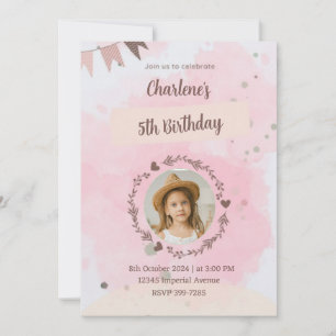 Soft Pink and Tan Pastels Girl's Birthday Party Invitation