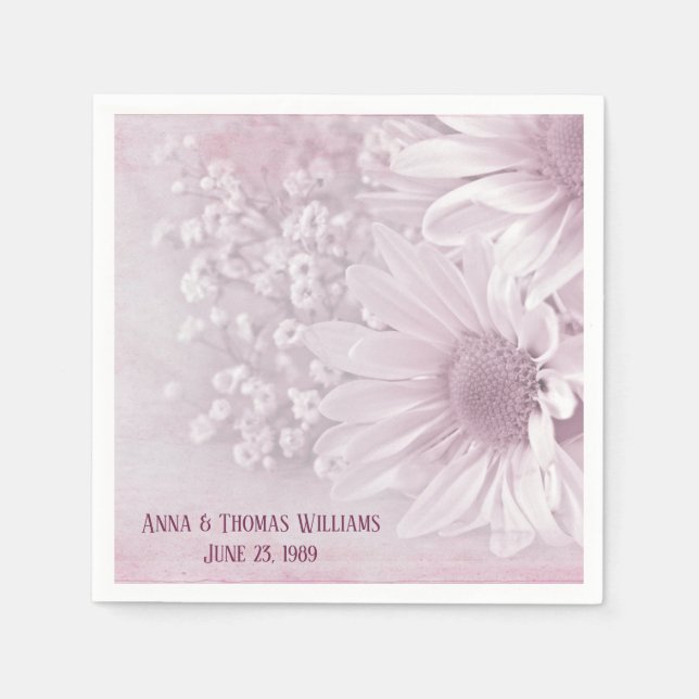 soft pink and white daisy flower paper napkins (Front)