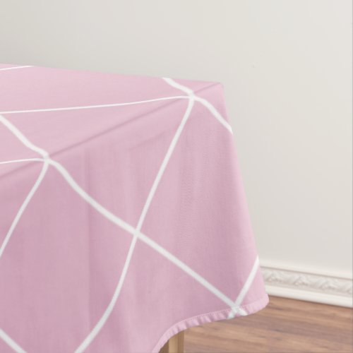 Soft Pink and White Diagonal Lattice Stripes Tablecloth